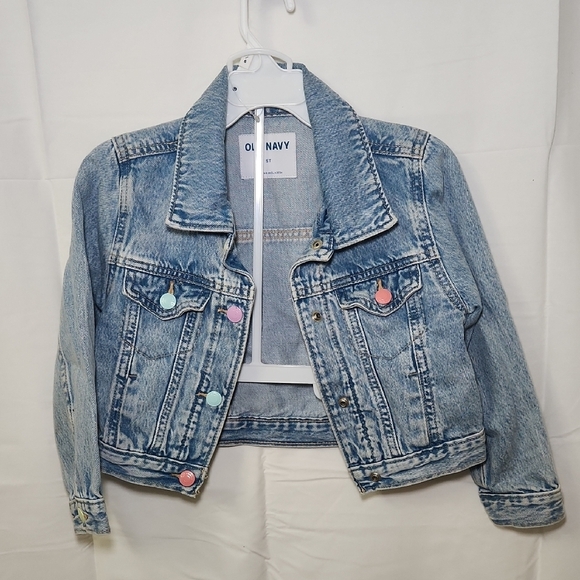 Old Navy Kids Blue Jean Jacket Set with Colorful Buttons - Picture 5 of 7